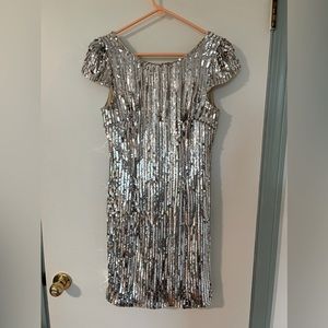 Lulu’s Silver Sequins Short Mini Bodycon Dress